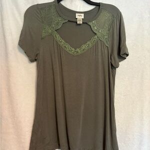 Daytrip Sage Green Lace Accent Top